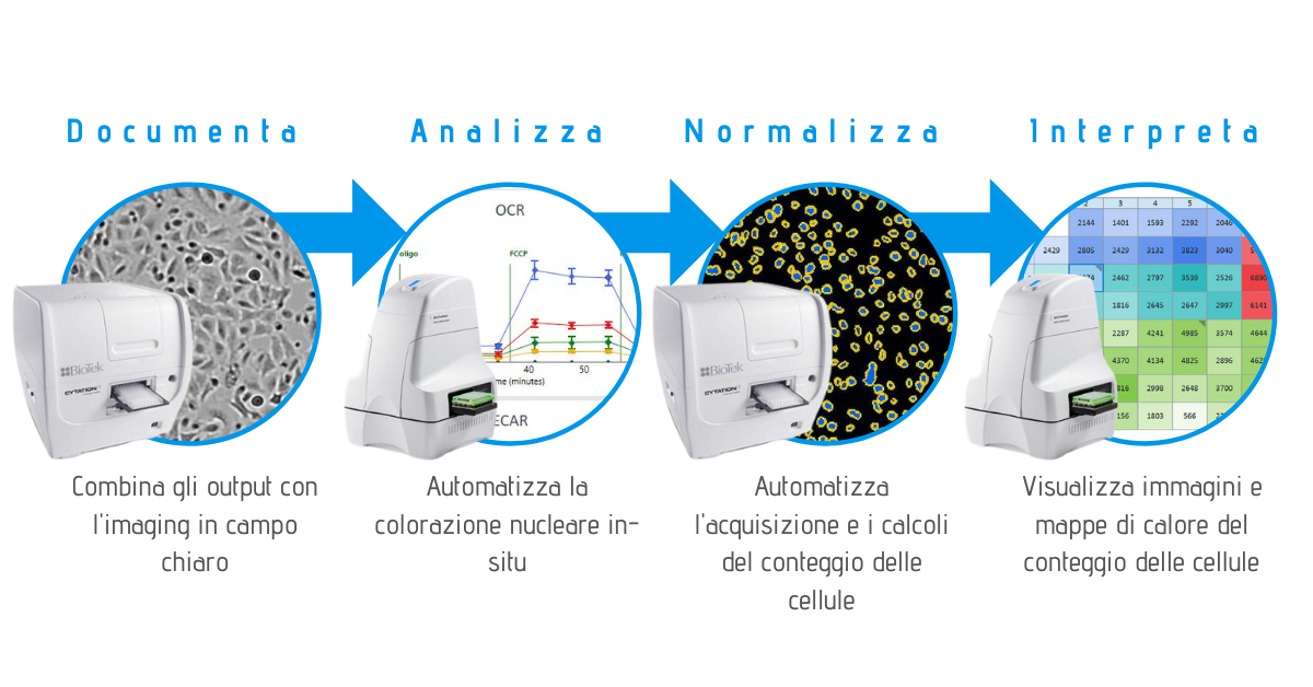 integrazione dispositivi di analisi metabolica cellulare e lettori multi-mode di imaging cellulare